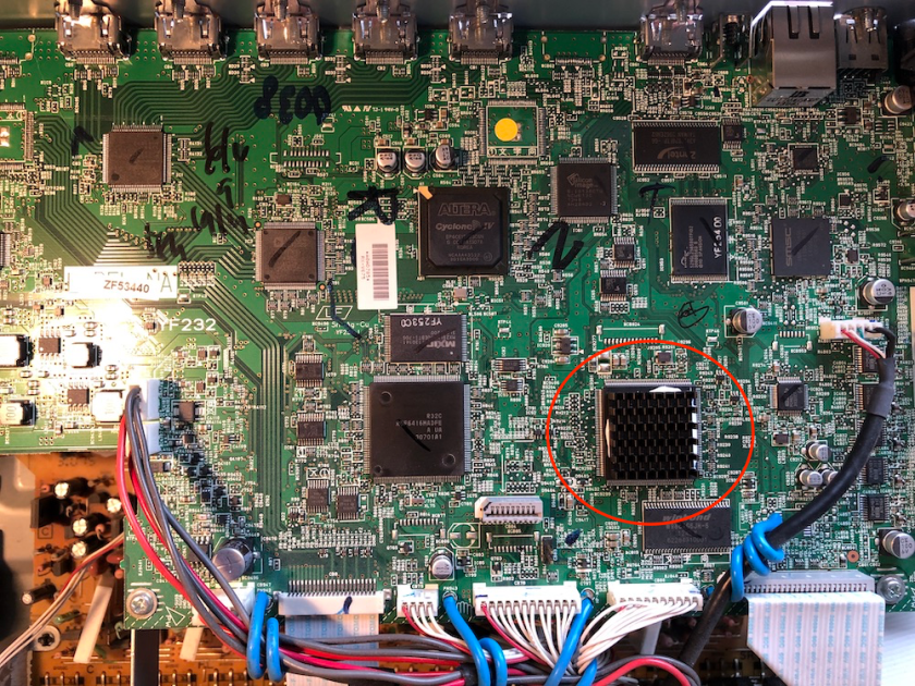 The main circuit board inside the receiver